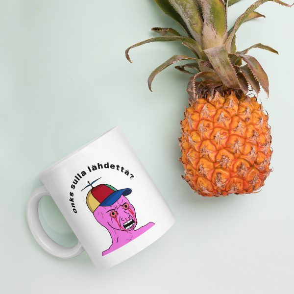 white-glossy-mug-white-11-oz-pineapple-68dfe08e2d82a "Onks sulla lähdettä?" - kahvimuki